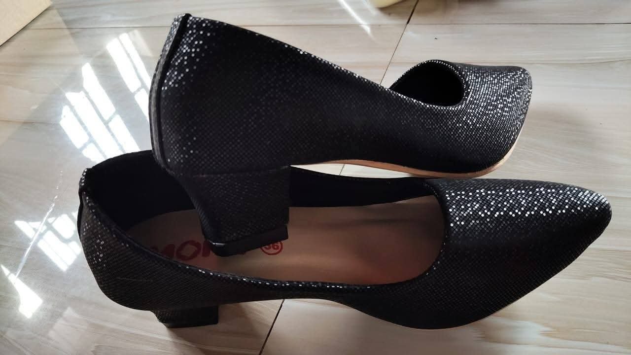 Women’s Elegant Black Shimmer Low Block Heels